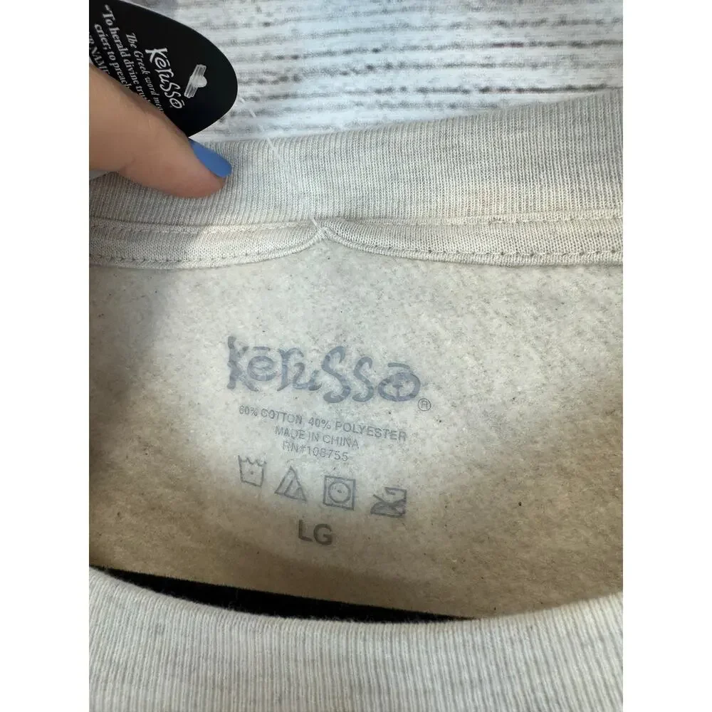 Kerusso Women's Cream Books Graphic Religious Sweatshirt Size Large - Picture 3 of 5